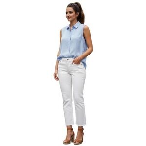 Calvin Rucker Liv Love White Crop Flare Raw Hem Jeans 26 NWOT Made USA Premium